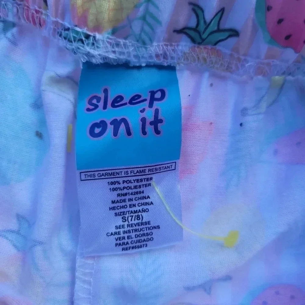 Sleep On It Pajama Pants S (7/8) Multicolor Tropical Pink Girl's Elastic Waist